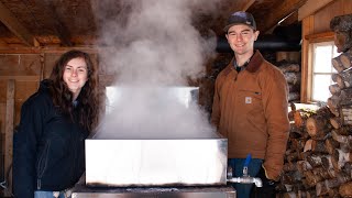 A day boiling Maple Syrup  collecting sap amp making syrup [upl. by Htims]