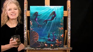 Learn How to Paint MOONLIT MERMAIDS with Acrylic  Paint amp Sip at Home  Step by Step Tutorial [upl. by Adnohsad]