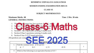 Paper2 Class6 Maths  Annual Exam Question Paper  Session 202425 Session Ending Exam of KV [upl. by Raoul]