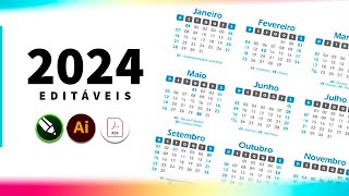 Calendários 2024 editáveis CDR  AI  PDF [upl. by Hauhsoj272]