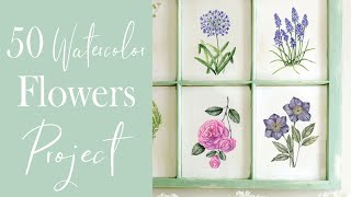 50 Watercolor Flowers Project  Botanical Painting Tutorial [upl. by Benetta]