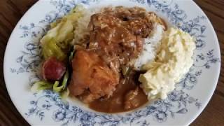 Chicken Fricassée Smothered Cabbage amp Egg Salad In Cajun French amp English [upl. by Ailekat]