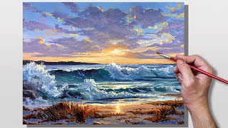 Acrylic Painting Seashore Sunset [upl. by Philip]