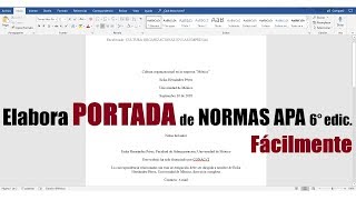 CÓMO HACER UNA PORTADA CON NORMAS APA 6° EDICIÓN [upl. by Deehan]