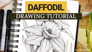 Daffodil Drawing Tutorial  How To Draw Botanical Flowers Step by Step [upl. by Oretna]