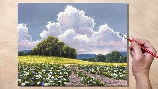 Acrylic Painting Sunlit Meadow Landscape [upl. by Ettegirb]