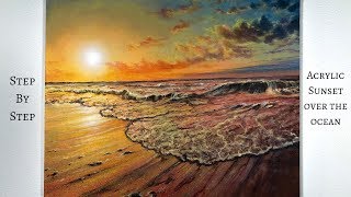 Ocean Sunset STEP by STEP Acrylic Painting ColorByFeliks [upl. by Gene]