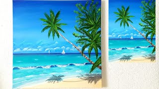 Malen Acryl Meer Palmen Strand Welle Anfänger  Acrylic Painting Tropical Beach Ocean Wave Beginners [upl. by Ajnat]