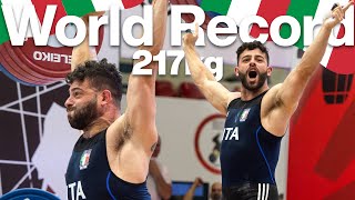 Made in Italy Nino Pizzolatos 217kg Clean amp Jerk World Record  Slow Motion at 2022 Europeans [upl. by Philips727]