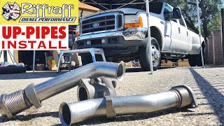 2001 F350 73  RiffRaff UpPipes Install  Stock up pipes leaking and falling apart JUNK SP [upl. by Stearns99]