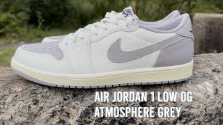 AIR JORDAN 1 LOW OG ATMOSPHERE GREY  REVIEW AND ON FOOT [upl. by Ynaittirb]