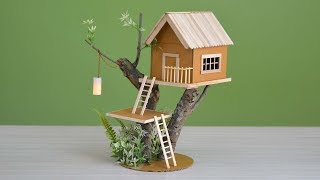 Wow a house on a tree  making a small cardboard house with light [upl. by Obala]