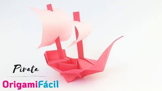 Cómo hacer un barco PIRATA de papel fácil  Origami [upl. by Einnej853]