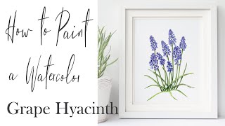 How to Paint a Watercolor Grape Hyacinth Flowers  Botanical Painting [upl. by Reede]