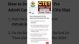 CTET admit card  CTET Exam Date 2024  CTET Admit Card  CTET Latest News  CTET Exam Center Update [upl. by Lemcke]