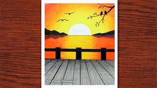 How to draw Sunset Scenery with oil pastels Oil Pastel Drawing 2021 [upl. by Manny]